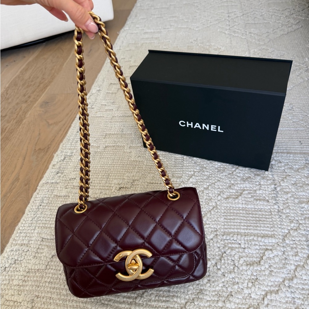 SOLD- Chanel Burgundy small Flap Bag Lambskin - Picture 14 of 14